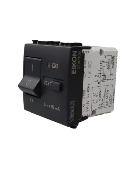 Vimar Eikon 20411.06 Interruptor Térmico Magnético Diferencial 1P N C6 10Ma Gris